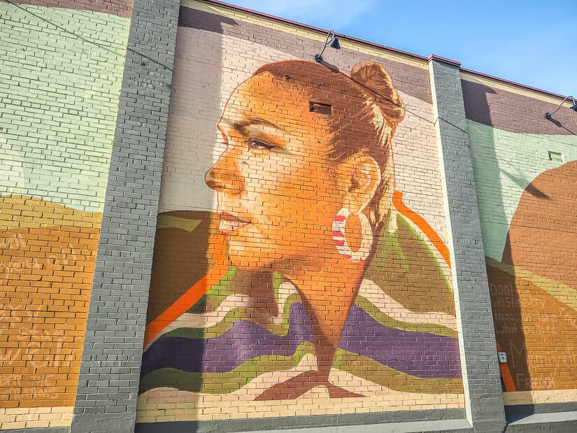 A mural of an indigenous woman in downtown Chilliwack