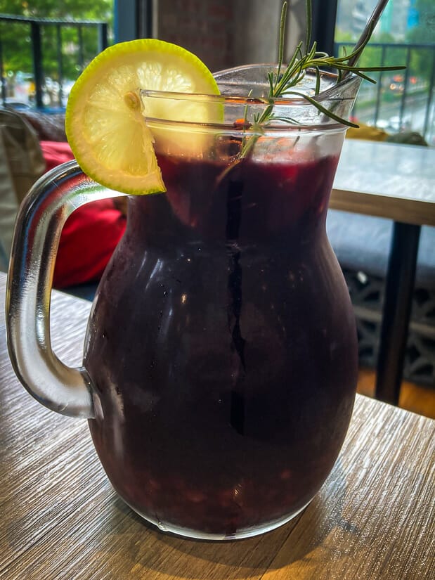 Close up of a pitcher of sangria on a table at Toasteria near Yongkang Street Taipei