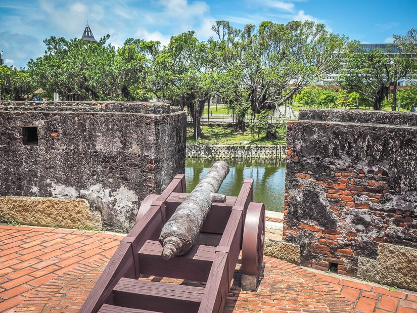 A canon and ruins of Anping Small Fort