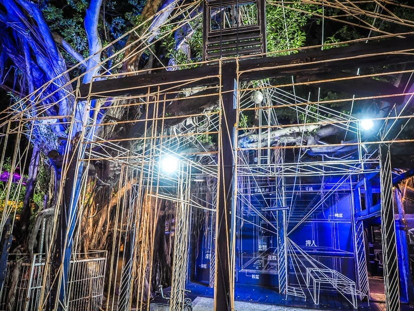 An art installation of a blueprint house in Tainan