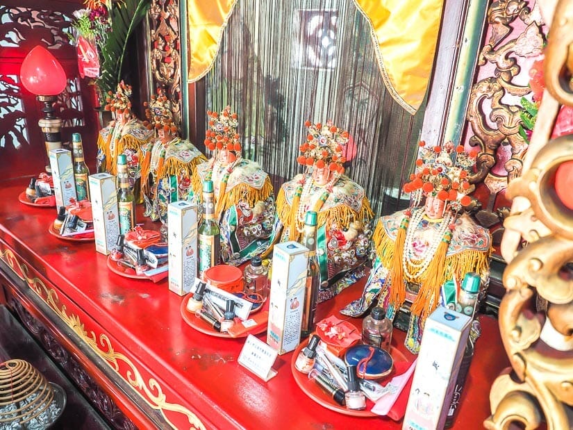 Five decorated statues which represent the five concubines in Tainan