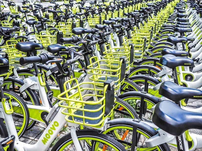 A mass of green bicycles for getting to Lukang