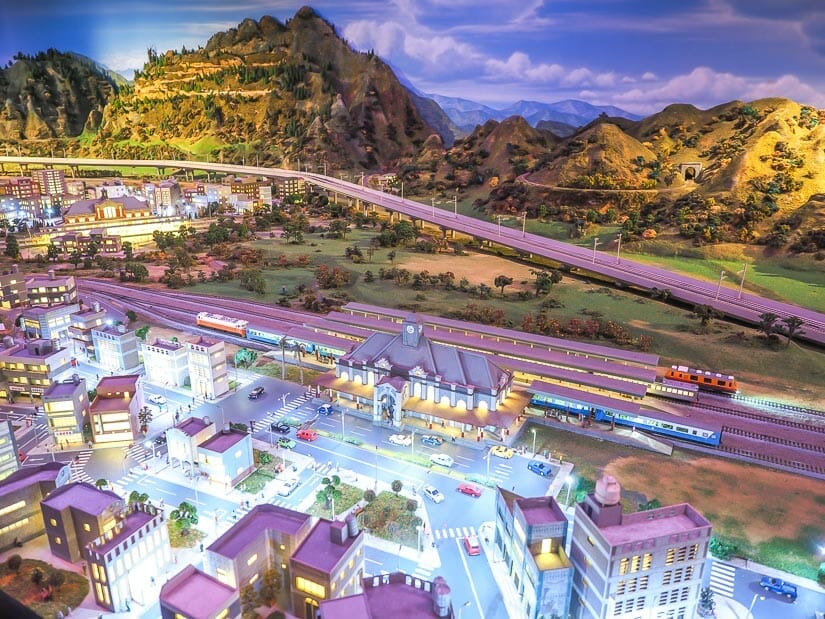 A detailed railway train model scene of Taiwan at Hamasan Railway Museum in Kaohsiung