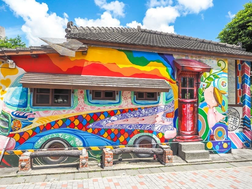 A traditional house in Lukang with colorful paintings on its sides