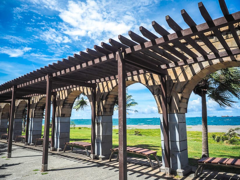 A terrace with benches in Cijin Coastal Park