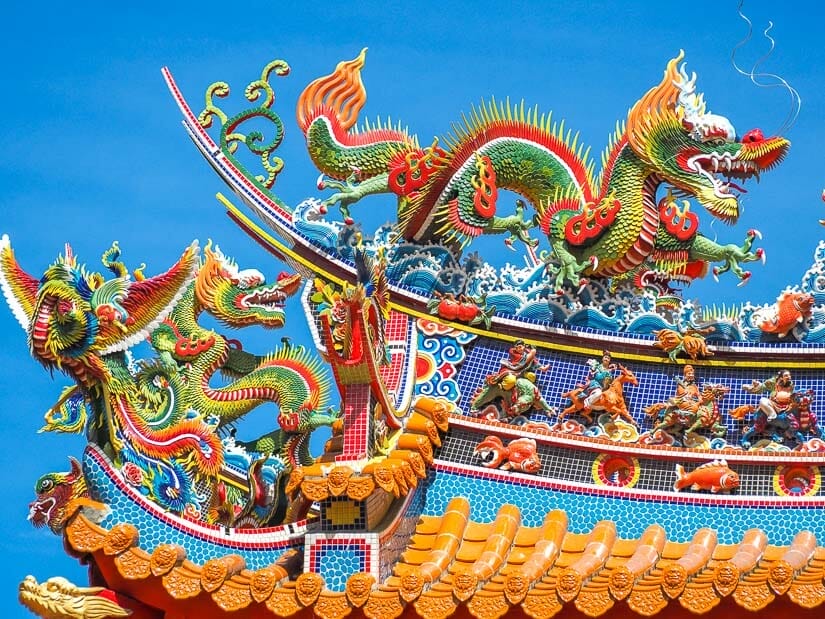 Roof detail of a temple on Qijin Old Street