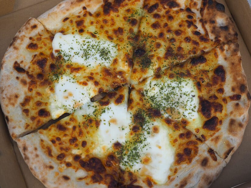 Close up of the best pizza on Xiaoliuqiu
