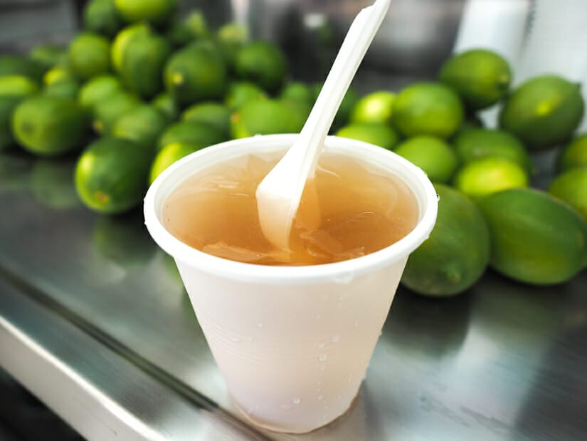 A plastic cup of aiyu in Nanhua Night Market