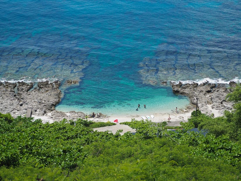 An aerial view of Secret Beach on the coast of Xiaoliuqiu