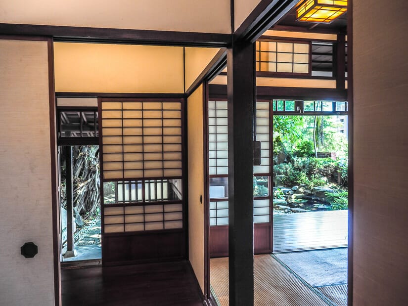 Interior of Former Residence of Tada Eikichi, with Japanese sliding doors, and gardens visible outside