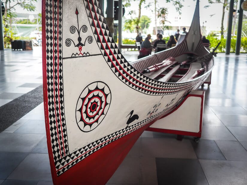 A Tao tribe canoe on display at Taitung Train Station