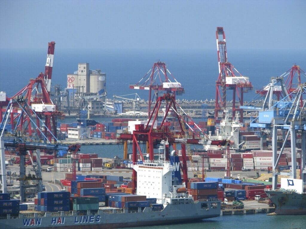 A huge cluster of cranes and loading docks at Keelung Port