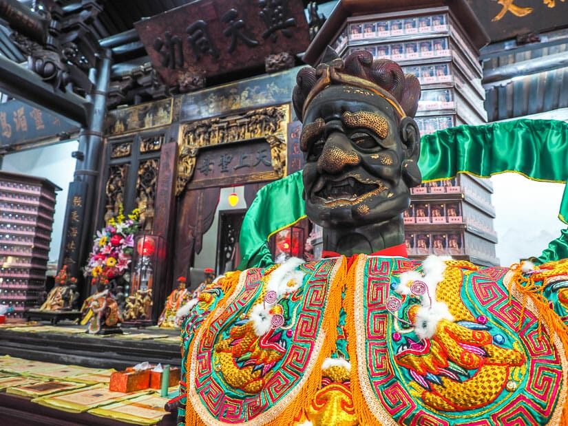 A god statue beside the altar inside the Penghu Tianhou Temple (Penghu Mazu Temple)