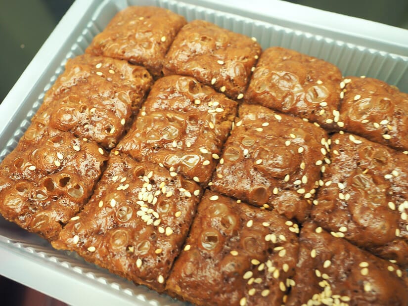 Close up of brown sugar cake, a Penghu specialty