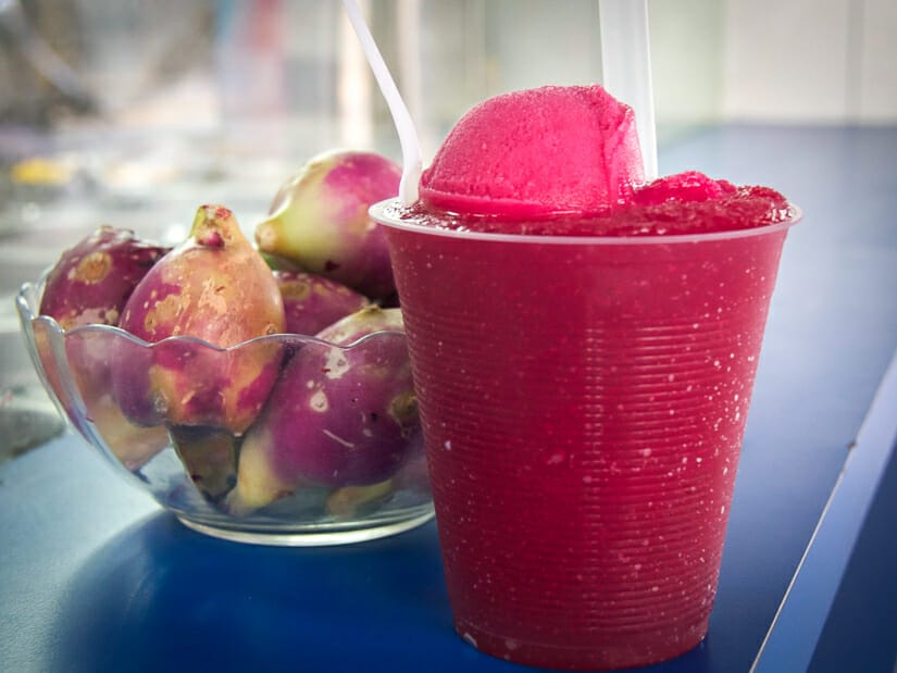 A bowl of Penghu cacti with a cup of cactus shaved ice and ice cream