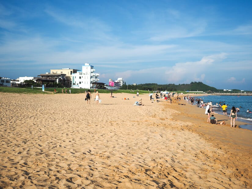 Shanshui Beach Penghu with beachgoers on it