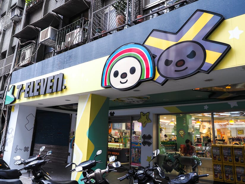 A 7-Eleven with a cute sign in Ximending