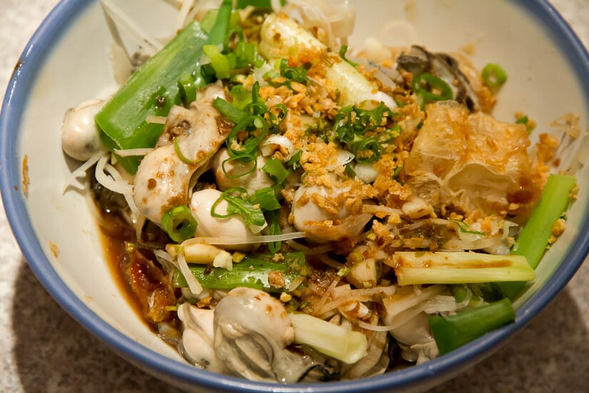 A bowl of oysters at James Kitchen Taiwanese restaurant in Taipei