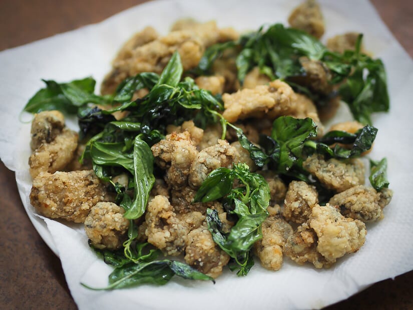 A plate of fried food in a quick fry restaurant in Taipei