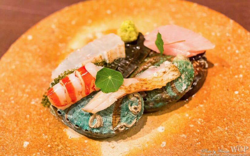 A super fancy sushi dish at RyuGin, the best Japanese restaurant in Taipei