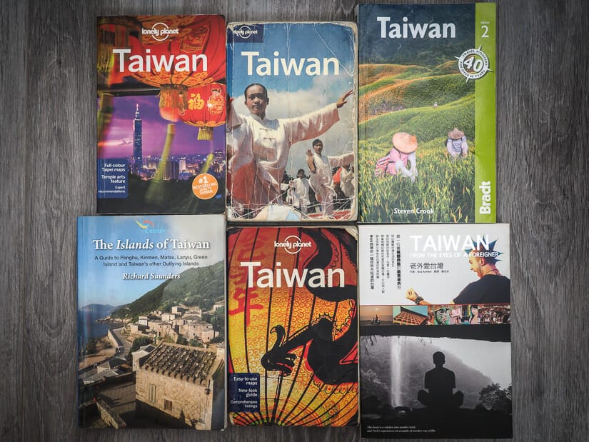 The covers of 6 Taiwan travel guidebooks 
