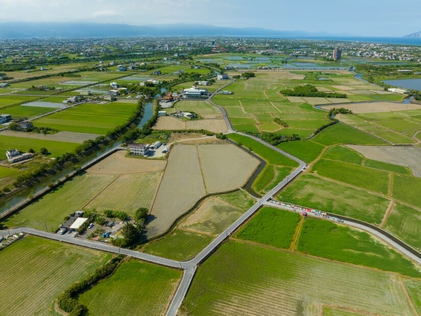 Rice paddies of Yilan viewed from above
