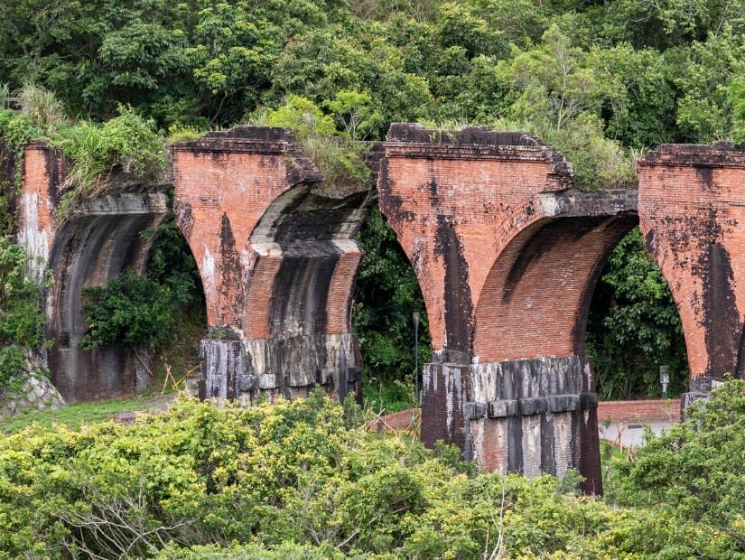 Ruins of the red brick towers of Longteng bridge