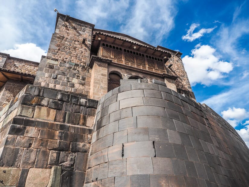 Close up of the round stone wall of the Coricancha