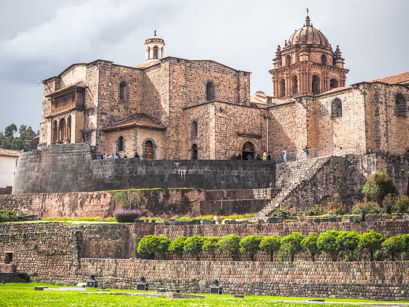 A view of the Inca ruins and church built on top of them at Coricancha in Cusco