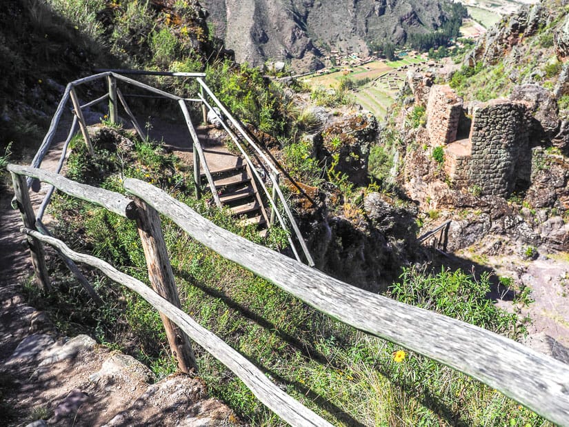 Staircase leading down to Llaqta Quarina at Pisac ruins