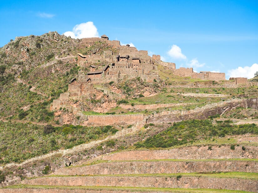 The ruins of the Military Zone at Pisac with terraces below them