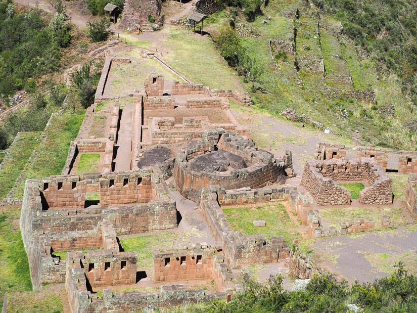 View of the Intihuatana area ruins at Pisac shot from above