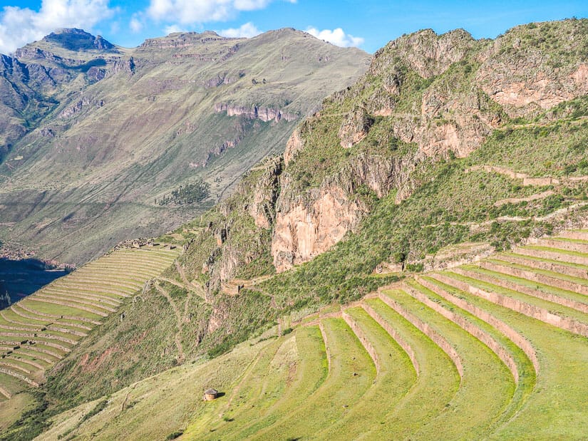 A panoramic view of the main terraces at Pisac ruins archaeological park