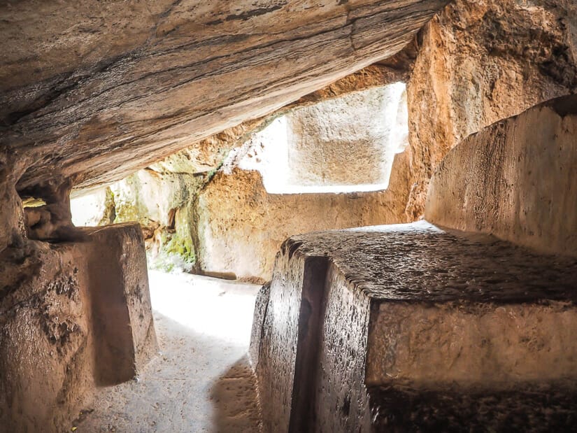 A stone altar inside a cave at Q'enqo ruins near Cusco