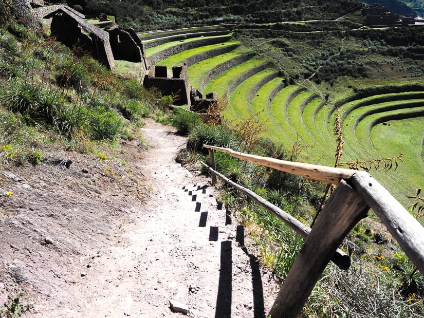 Looking down the stairs that lead into the Military Zone at the Pisac Archaeological Park