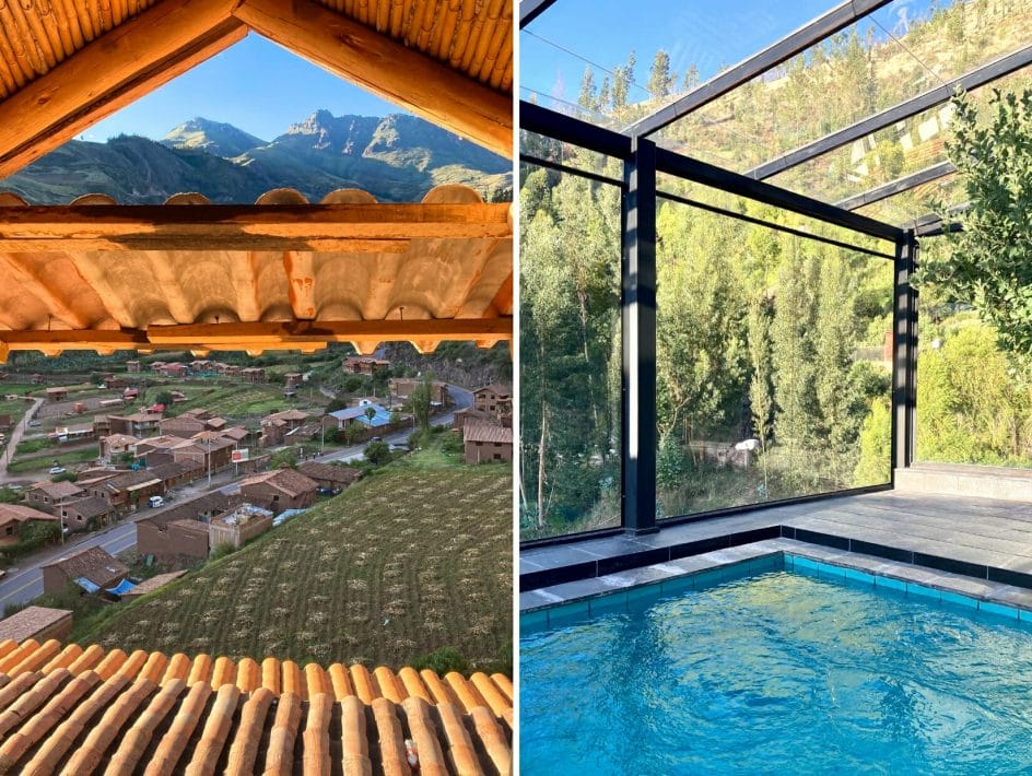 View from room and pool at Wolf Totem Guesthouse in Pisac