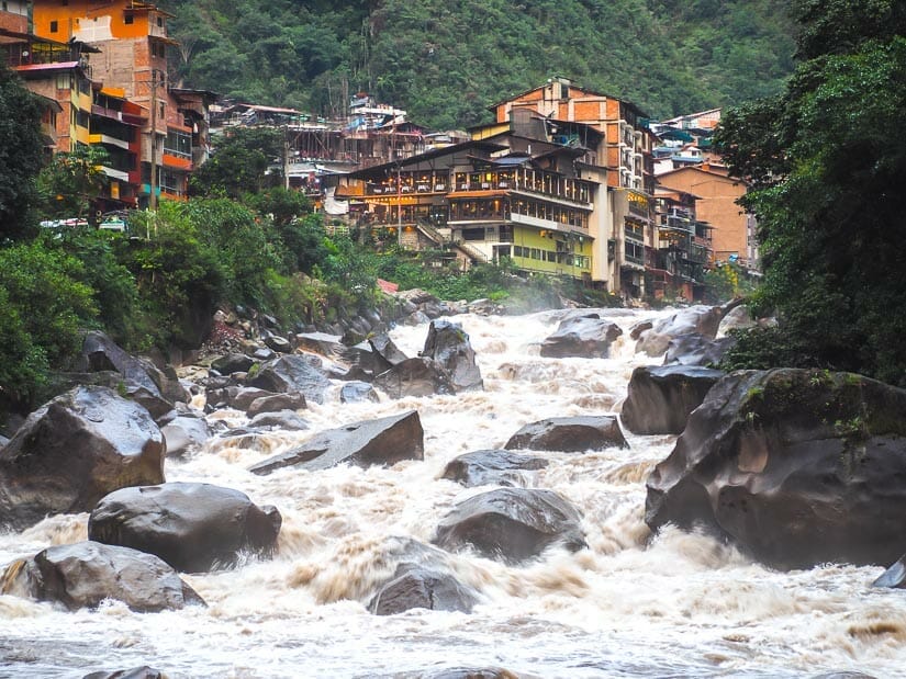 Looking up the Urubamba River at Aguas Calientes town
