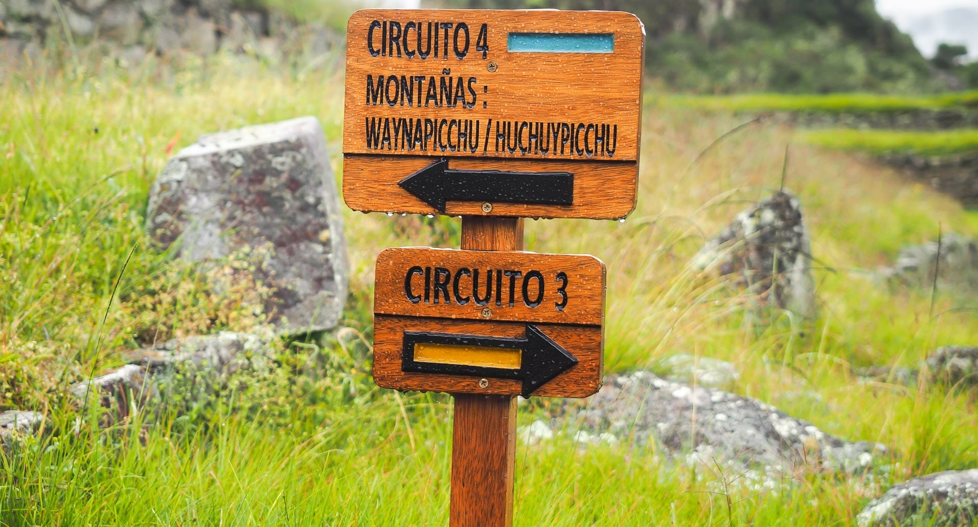 A sign indicating the circuits at Machu Picchu