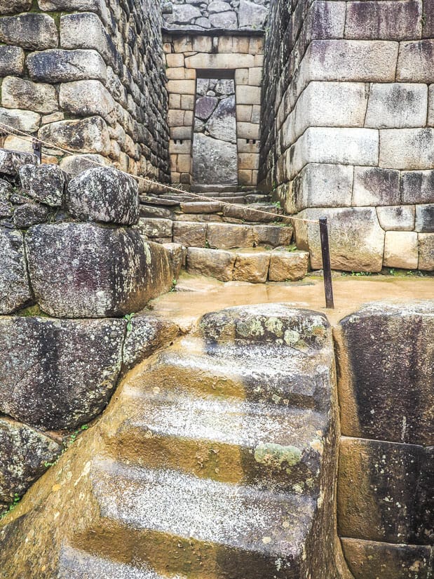 A famous carved staircase and doorway at Machu Picchu