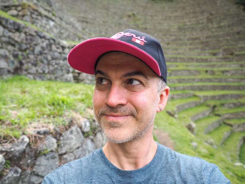 Selfie of Nick Kembel at Wiñay Wayna ruins on the Inca Trail