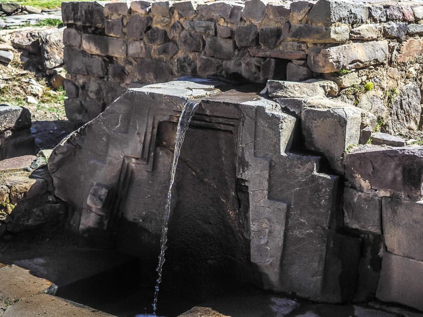 Close up of a water fountain called Princess bath at Ollantaytambo