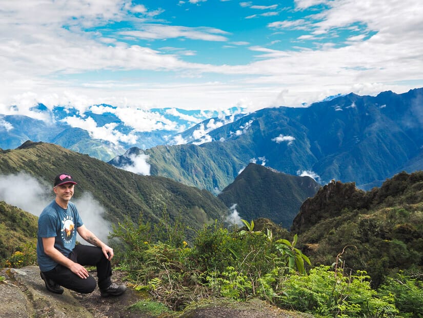 Nick Kembel with view of Machu Picchu mountain behind him
