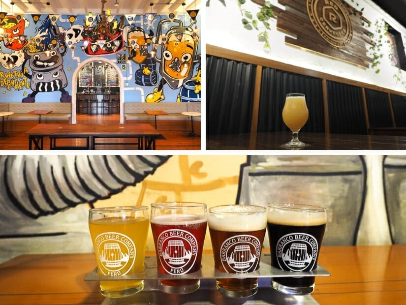 A collage of beers from three breweries in Barranco