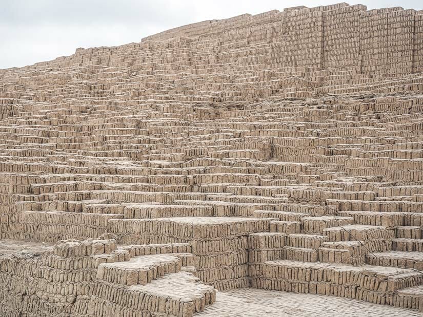 A large pyramid made of bricks of white adobo 