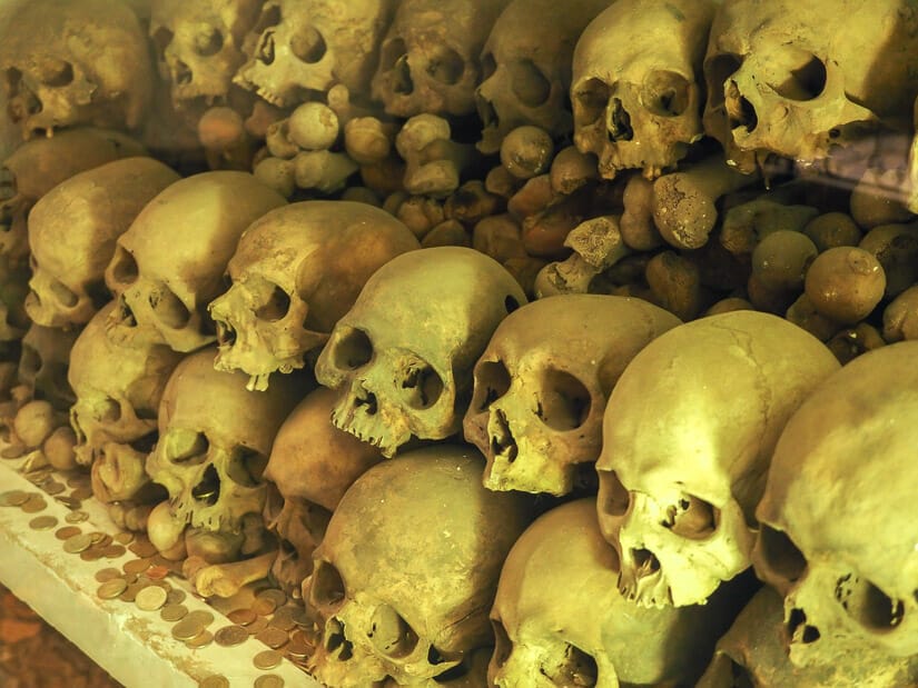 Rows of human skulls