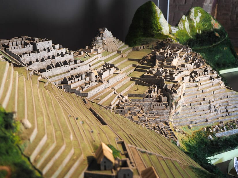 A small scale model replica of Machu Picchu in a museum