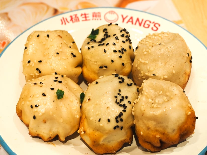 A plate of six pan-fried buns
