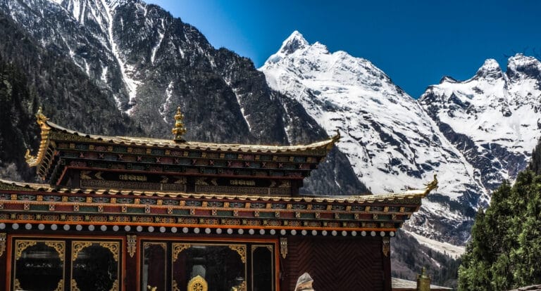 Yubeng Temple backed by Meili Snow Mountain